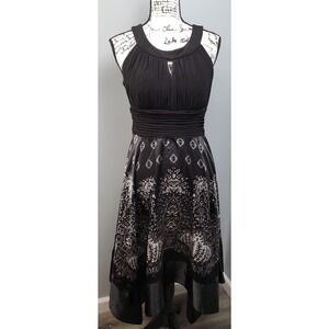 Melrose Social Flare Dress Women 12 Black White Keyhole Halter High Low Zip Back